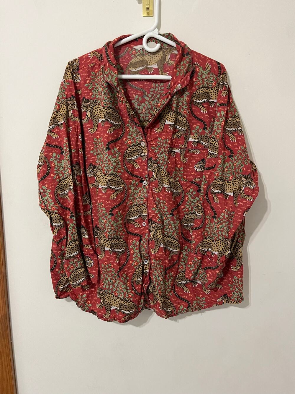 Printfresh Bagheera Leopard Pajama Top Red Scarlet Cotton Plus Size 3X